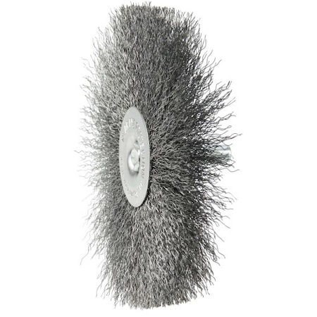 Weiler 4" Stem-Mounted Crimped Wire Radial Wheel, .008" Steel Fill, 1/4" Stem 17968